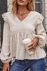 Solide Split Joint Stringy Selvedge V-Ausschnitt Tops