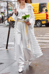 Vêtements d'extérieur à col en V et pompons solides avec ceinture