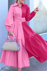 Einfarbige Hemdkleider mit geteiltem Saum und Umlegekragen