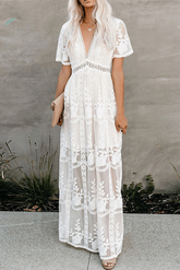 Solid Lace V Neck Lace Dresses