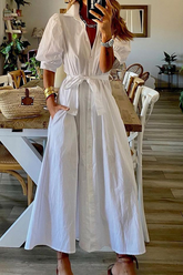 Solid Patchwork Turndown Collar Shirt Dresses