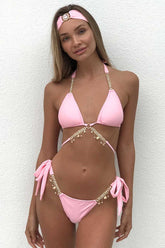 Ensemble bikini triangle à chaîne en diamant