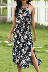 Ärmelloser Patchwork-Pullover bis zur Mitte der Wade