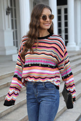 Cache-maillot à rayures multicolores et col rond