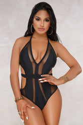 Einteiliger Monokini mit Netz-Neckholder
