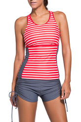 Roter Active Racerback-Tankini und Badeshorts mit Streifen