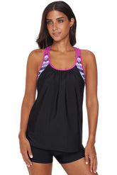 Black Rose Print Insert Sport Racerback Tankini Set