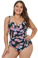 Maillot de bain une pièce push-up grande taille à imprimé floral Black Tiger
