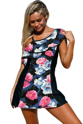 Chic Floral Print Ruffle One Shoulder Swim Dress with Shorts