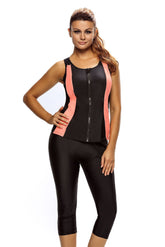 Combinaison tankini zippée noire contrastée avec accents orange