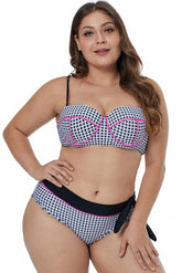 Ensemble bikini grande taille à imprimé tartan et passepoils contrastés