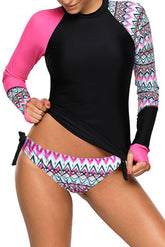 Tankini-Badeanzug mit kontrastierendem Rosé-Schwarz-Detail und langen Ärmeln