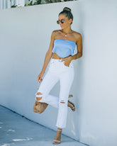 Vocals Trägerloses Satin-Schaltop - Himmelblau