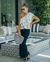 Wayne One-Shoulder-Rüschentop - Beige