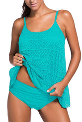 Mint Lace Overlay Spaghetti Straps Tankini Swimsuit
