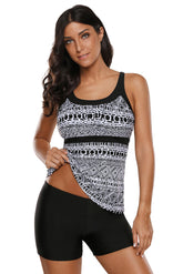 Monochrome Geometry Print Sporty Tankini