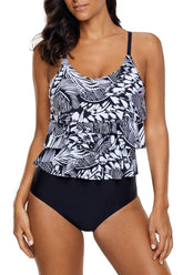 Monokini-Badeanzug mit monochromem Print und Rüschen vorne