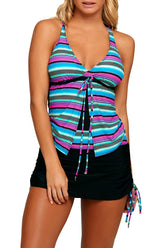 Multi Striped Black Back Tankini and Skirtini Swimsuit