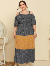 Temperament Sling Ruffled Contrast Color Loose Floral Dress