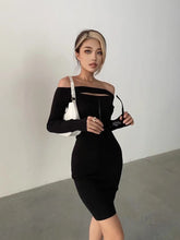 Victory Ribbed Off The Shoulder Midi Dress - Black