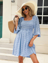Treat Yourself Pocketed Pom Dress - Misty Blue