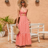 Torrie Polka Dot Tie Front Maxi Dress - Rust