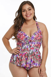 Plus Size Mirage Print 2 Piece Peplum Tankini Bathing Suit