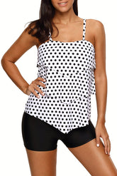 Polka Dot Print Ruffle Layered 2pcs Tankini Set