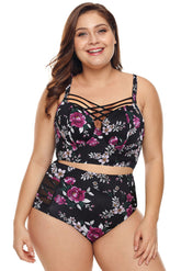 Bikini grande taille taille haute à balconnet push-up à fleurs violettes