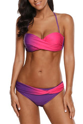 Purple Rosy Tie Dye Bandeau Bikini Set