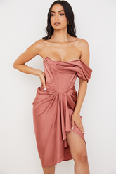 Satin One Shoulder Mid Dress