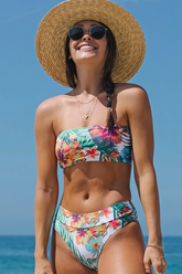 Bandeau-Bikini-Badeanzug mit tropischem Print