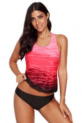 Roter 2-teiliger Tankini-Badeanzug mit Farbverlauf
