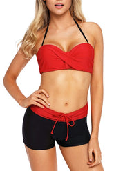 Red Twist Front Bikini and Boardshort Swimsuit
