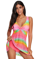 Rose Print Mesh Twist Tankini Swimwear