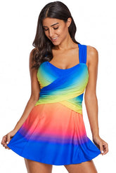 Königsblaues Ombre Tie Dye Badekleid mit Shorts