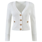 Vida V-neck Knit Cardigan with Gold Buttons