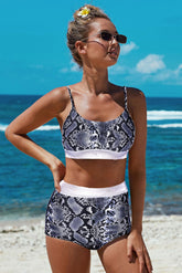 Snake Print Two-piece High Waisted Bikini Set