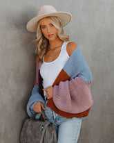 Cardigan en tricot colorblock à motif citrouille épicée - Bleu multi