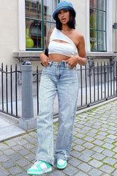 That's So 90's Non Stretch Wide Leg Jeans - Light Blue Wash