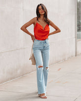 Trisha Satin Cowl Neck Tank - Orange