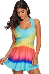 Türkisfarbenes Ombre Tie Dye Badekleid mit Shorts