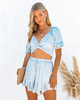 Wind Chimes Floral Ruffle Shorts - Blue