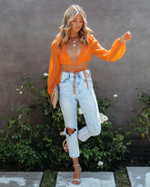 Wander Yonder Crop Top aus Baumwoll-Wickeltop - Orange