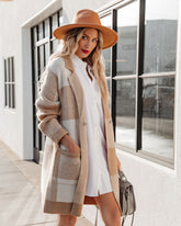 Woodrow Pocketed Checkered Knit Coatigan - Taupe