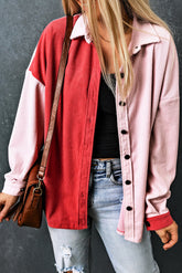 Veste-chemise en velours côtelé à épaules tombantes et blocs de couleurs