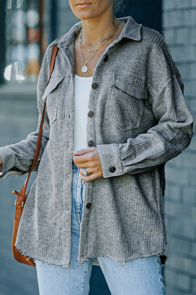 Gray Textured Button Down Shirt Jacket With Pockets – Orro Shop