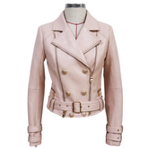 Veste de motard en cuir vegan tendance avec boutons dorés