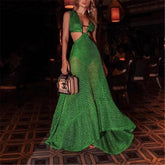 Robe d'été longue torsadée verte Samira