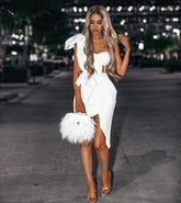 Robe corset bandage à une épaule avec nœud Adelle